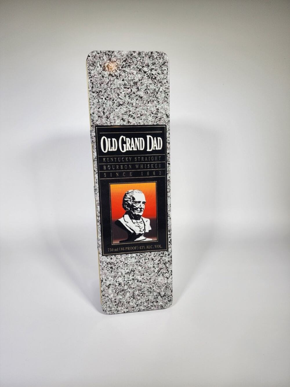 517. Old Grand-Dad Bourbon Book Shaped Metal Tin Storage Box Vintage